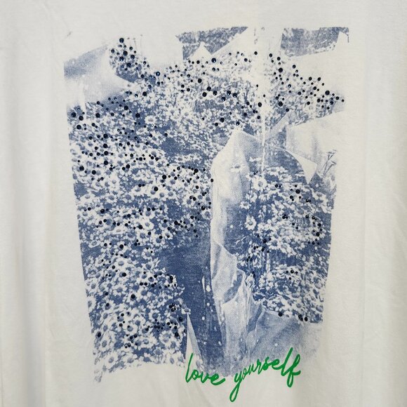 Oui Women's White/Blue Graphic "Love Yourself" Tee Size 16 - Picture 2 of 10